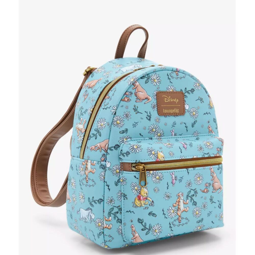 Disney Loungefly Winnie the Pooh Floral Mini Backpack Blue Pooh Tigger Eeyore